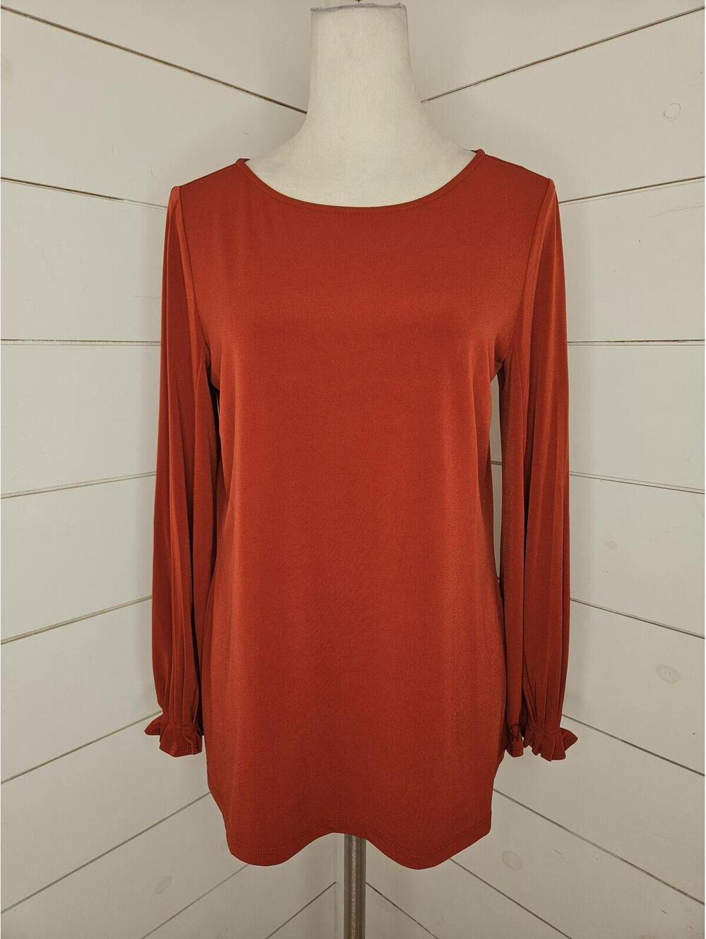NWOT Susan Graver Liquid Knit small rust red long sleeve pull over shirt
